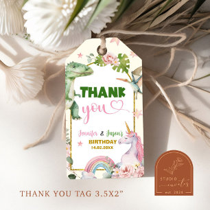 Étiquettes-cadeau Unicornes et Dinosaures Balises de cadeau conjoint