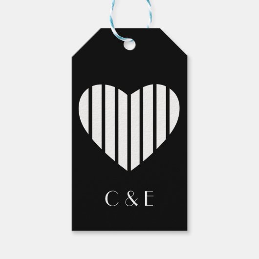 Étiquettes-cadeau Urba Script Monogramme sur fond noir (Devant)