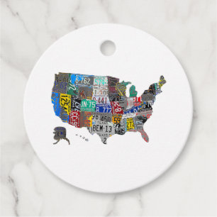 Étiquettes Cadeau US American United States Map Flag License Plate A