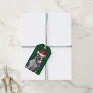 Étiquettes-cadeau Vacances avec un Chien de Coeur Bleu Noël