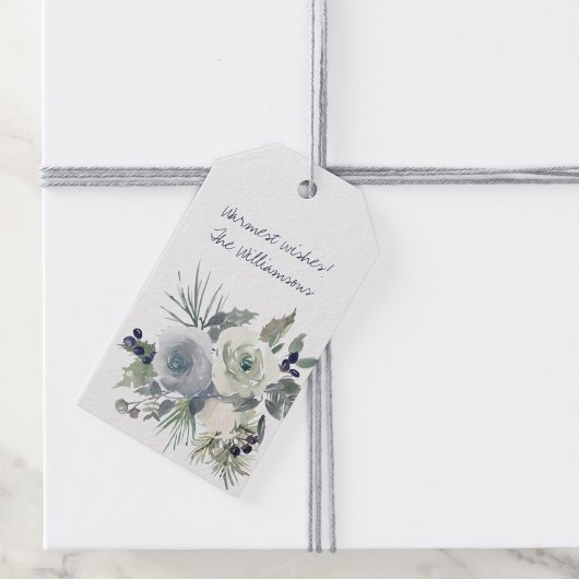 Étiquettes-cadeau Vacances Bouquet bleu hiver