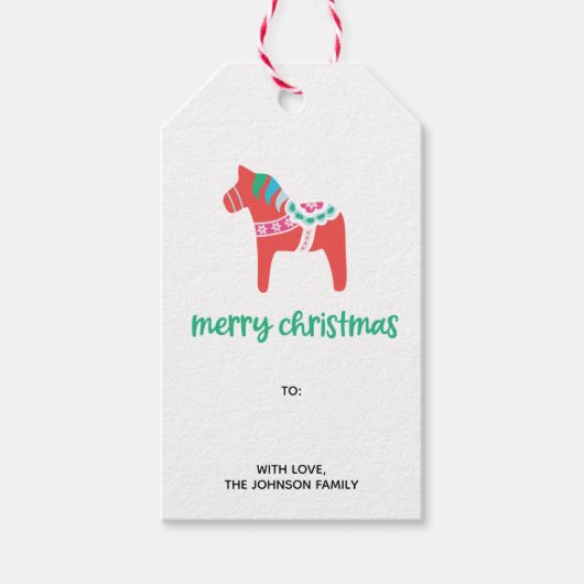 Étiquettes-cadeau Vacances Dala Cheval suédois Joyeux Noël (Devant)
