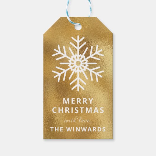 Étiquettes-cadeau Vacances Gold Foil & White Snowflake (Devant)