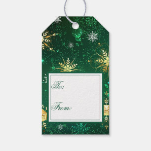 Étiquettes-cadeau Vacances Gold Green Snowflakes Noël Cadeau de Noël