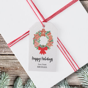 Étiquettes-cadeau Vacances Joyeuses Personnalisées Wreath