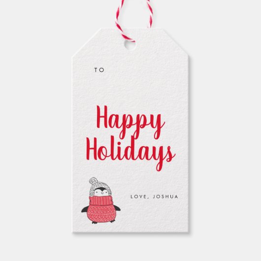 Étiquettes-cadeau Vacances typographiques typographiques du Pingouin (Devant)