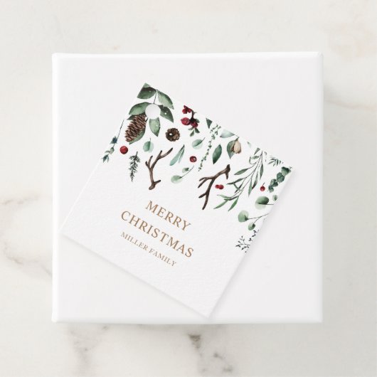 Étiquettes Cadeau Vacances verdure Joyeux Noël Rudolph Nose (En situation)