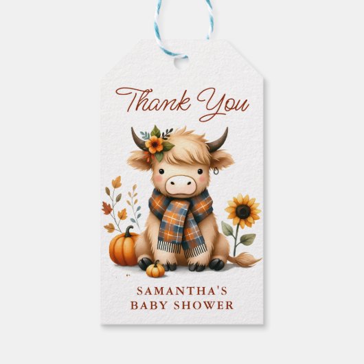 Étiquettes-cadeau Vache des Highlands Automne Veau Mignon Baby Showe (Dos)