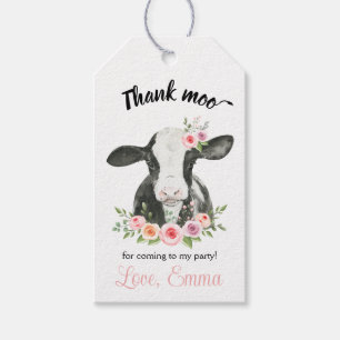 Étiquettes-cadeau Vache florale rose avec cadeau de remerciement imp