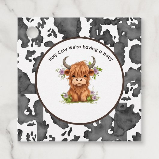 Étiquettes Cadeau Vache sainte Nous avons un bébé (Devant)