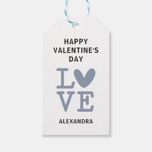 Étiquettes-cadeau Valentine gris & blanc amour coeur personnalisé ét