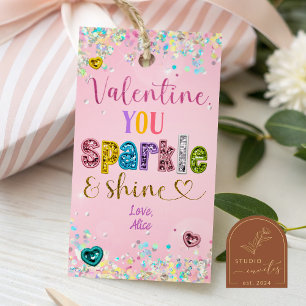 Étiquettes-cadeau valentine sequin pastel vous étincellez et brillez
