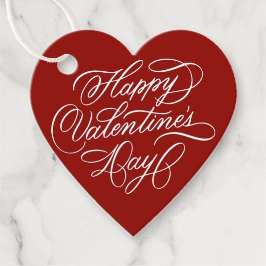 Étiquettes Cadeau Valentines Day Elegant Calligraphy Deep Red Heart (Devant)