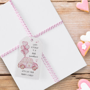 Étiquettes-cadeau Valentines rose Thème Coeur Ballons et voiture