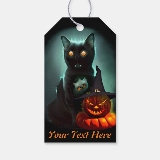Étiquettes-cadeau Vampire Chat et Assistant Citrouille Halloween Sur (Devant)