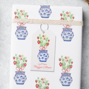 Étiquettes-cadeau Vase Chinoiserie de fraises rouges Personnalisé