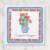 Étiquettes Cadeau Vase de Chinoiserie des Geraniums rouges (Devant)