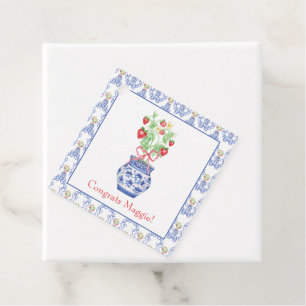 Étiquettes Cadeau Vase de la Chinoiserie des fraises rouges