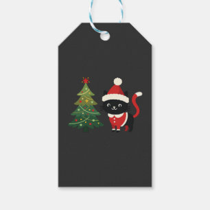 Étiquettes-cadeau Vecteur de chat de Noël Santa Tree