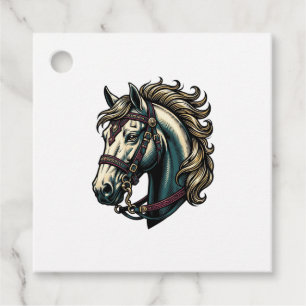 Étiquettes Cadeau Vecteur de tête de cheval de gravure vintage
