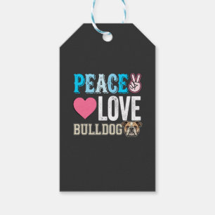 Étiquettes-cadeau Vecteur Peace Love Bouledogue