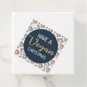 Étiquettes Cadeau Végétal de Noël rétro bleu et or vinifié floral