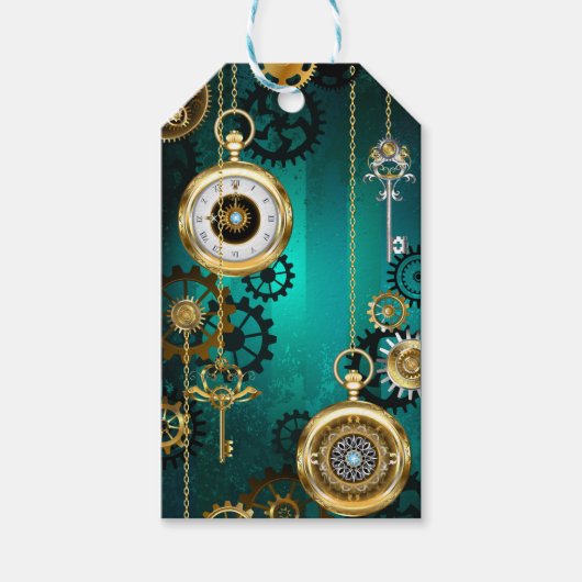 Étiquettes-cadeau Veille bijoux Steampunk sur un Arrière - plan vert (Devant)