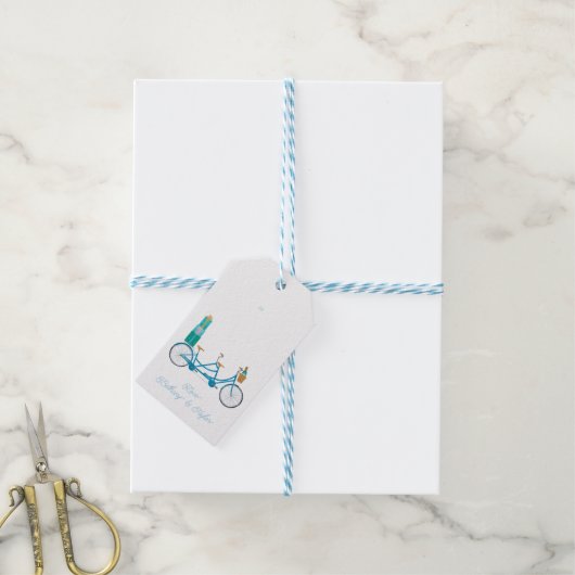 Étiquettes-cadeau Vélo pour deux VTT aquarelle (Avec de laficelle)