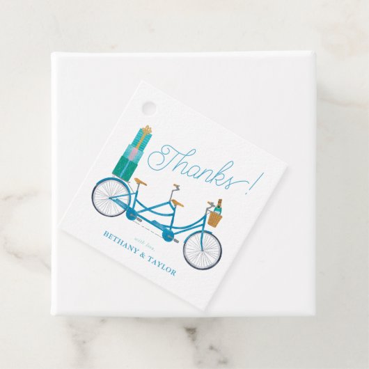 Étiquettes Cadeau Vélo tandem aquarelle pour deux (En situation)
