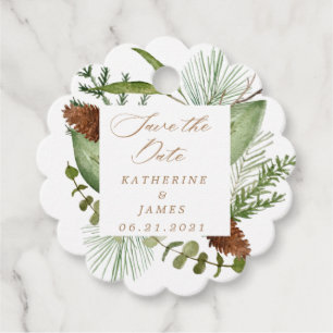 Étiquettes Cadeau verdure d'hiver élégant enregistrer la date