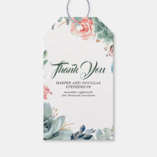 Étiquettes-cadeau Verdure et rose rose Élégant Mariage botanique