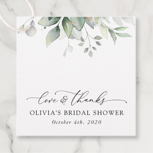 Étiquettes Cadeau Verdure, Eucalyptus Feuilles, Boho, Fête des marié (Devant)