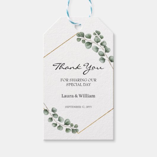 Étiquettes-cadeau Verdure Eucalyptus Mariage Favor Merci (Devant)