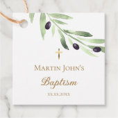 Étiquettes Cadeau verdure rustique branche d'olivier Baptême (Devant)