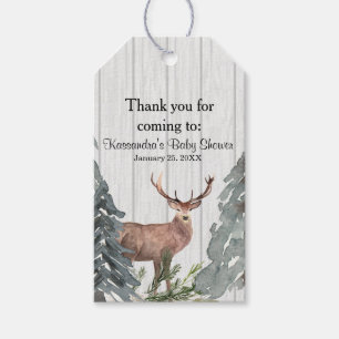 Étiquettes-cadeau Verdure rustique d'hiver avec le Merci de cerfs