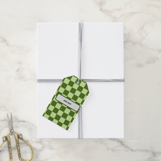 Étiquettes-cadeau Vérificateurs vert foncé et vert clair (Avec de la ficelle)