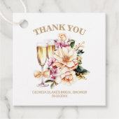 Étiquettes Cadeau Verre à Champagne Fleur de Pêche Merci (Devant)