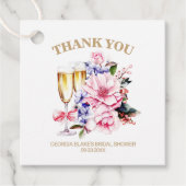 Étiquettes Cadeau Verre à Champagne Fleurs Roses Merci (Devant)