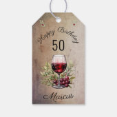Étiquettes-cadeau Verre rouge Olive Aquarelle 50e anniversaire (Dos)