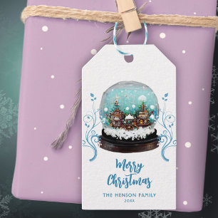 Étiquettes-cadeau Verre Snowball Village d'hiver Foliing Noël