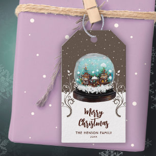 Étiquettes-cadeau Verre Snowball Village d'hiver Foliing Noël