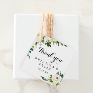 Étiquettes Cadeau Vert Blanc Automne Floral Calligraphie Mariage