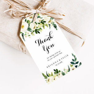 Étiquettes-cadeau Vert Blanc Automne Floral Mariage Merci
