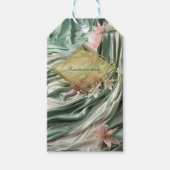 Étiquettes-cadeau Vert, Crème, Draps De Soie Et Fleurs De Pinkish (Devant)
