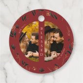 Étiquettes Cadeau Vert doré Rouge Deux photos Noël (Dos)