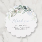 Étiquettes Cadeau Vert Elégant Dusty Blue Mariage Merci (Devant)
