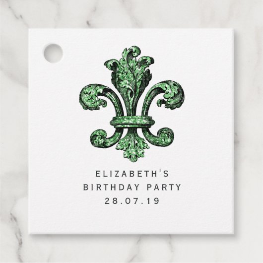 Étiquettes Cadeau Vert émeraude Fleur de Lis (Devant)