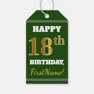 Étiquettes-cadeau Vert, Faux Gold 18e anniversaire + Nom personnalis