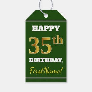 Étiquettes-cadeau Vert, Faux Gold 35e anniversaire + Nom personnalis