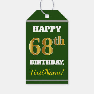 Étiquettes-cadeau Vert, Faux Gold 68e anniversaire + Nom personnalis